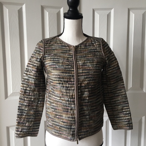 Lafayette 148 bling rainbow stripe blazer grey nyc